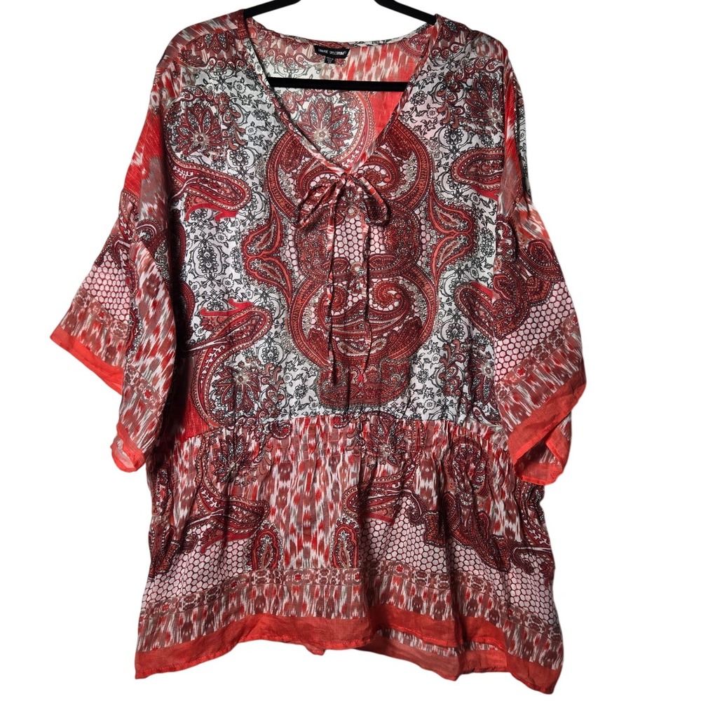 Unique Spectrum‎ Paisley Ikat Tunic Top Plus 2X Boho Coastal Summer Lightweight